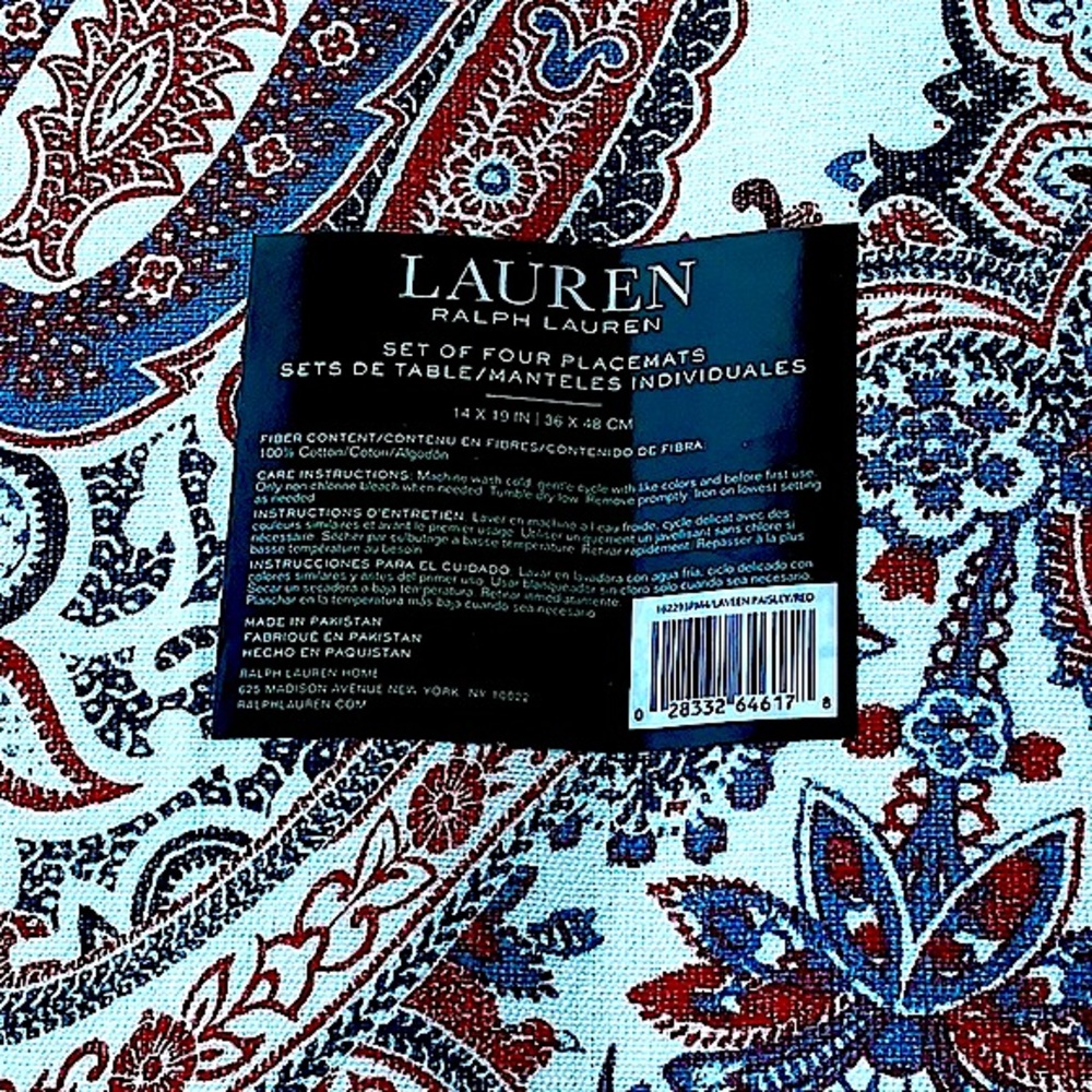 RALPH LAUREN LAVEEN PAISLEY/RED SET OF 4 PLACEMATES NWT COTTON 14 IN BY 10 IN - Picture 4 of 4